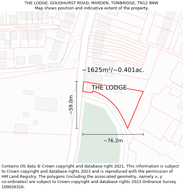 THE LODGE, GOUDHURST ROAD, MARDEN, TONBRIDGE, TN12 9NW: Plot and title map
