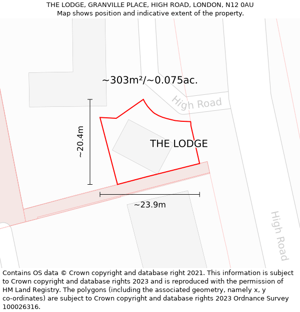 THE LODGE, GRANVILLE PLACE, HIGH ROAD, LONDON, N12 0AU: Plot and title map
