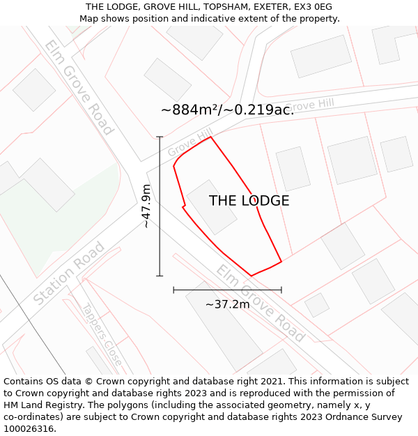 THE LODGE, GROVE HILL, TOPSHAM, EXETER, EX3 0EG: Plot and title map
