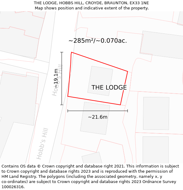 THE LODGE, HOBBS HILL, CROYDE, BRAUNTON, EX33 1NE: Plot and title map