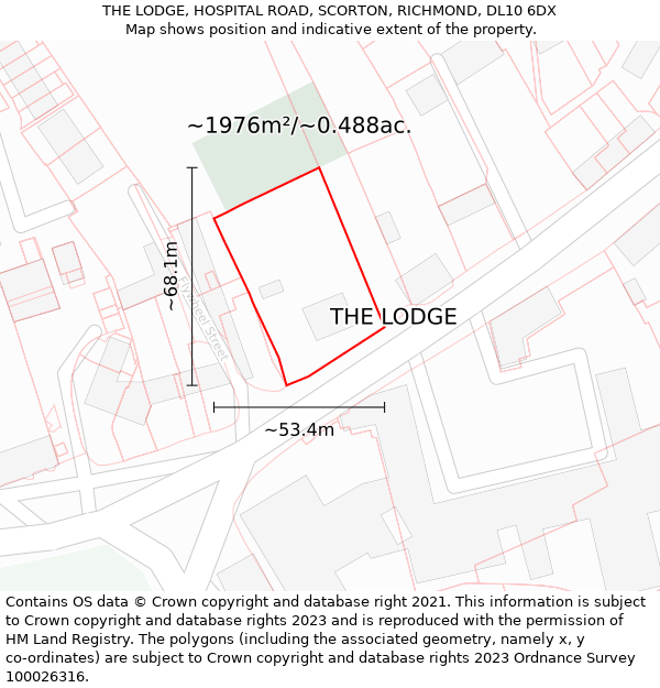 THE LODGE, HOSPITAL ROAD, SCORTON, RICHMOND, DL10 6DX: Plot and title map