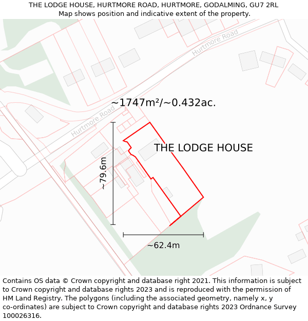 THE LODGE HOUSE, HURTMORE ROAD, HURTMORE, GODALMING, GU7 2RL: Plot and title map