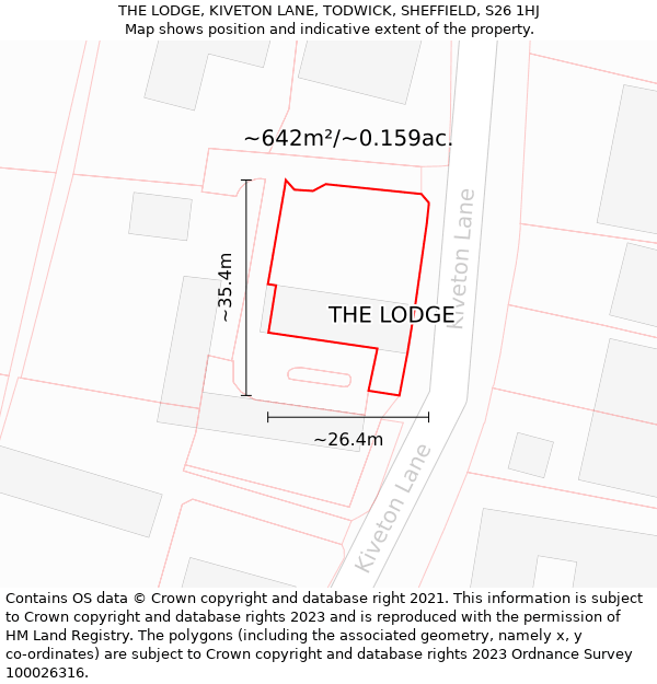 THE LODGE, KIVETON LANE, TODWICK, SHEFFIELD, S26 1HJ: Plot and title map