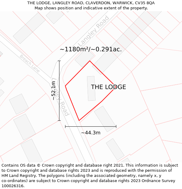 THE LODGE, LANGLEY ROAD, CLAVERDON, WARWICK, CV35 8QA: Plot and title map