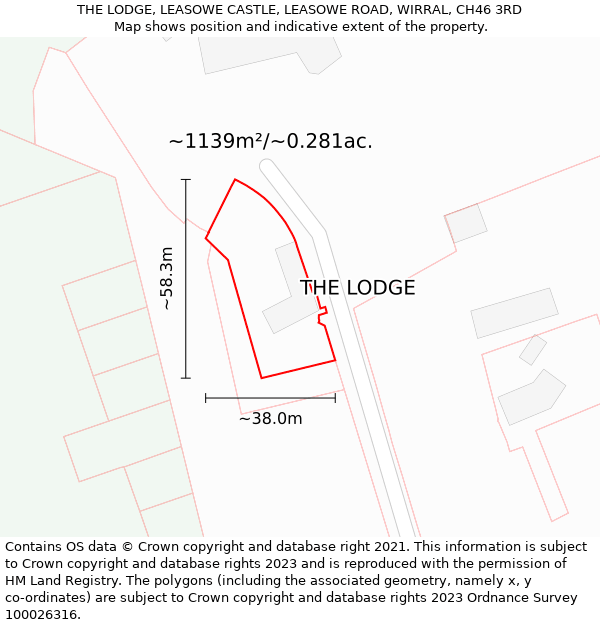 THE LODGE, LEASOWE CASTLE, LEASOWE ROAD, WIRRAL, CH46 3RD: Plot and title map