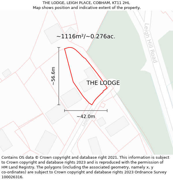 THE LODGE, LEIGH PLACE, COBHAM, KT11 2HL: Plot and title map