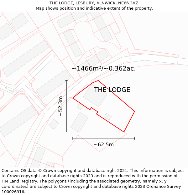 THE LODGE, LESBURY, ALNWICK, NE66 3AZ: Plot and title map