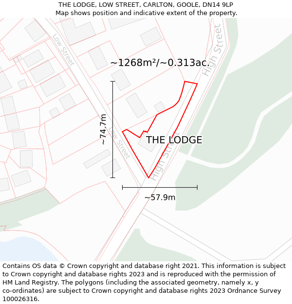 THE LODGE, LOW STREET, CARLTON, GOOLE, DN14 9LP: Plot and title map