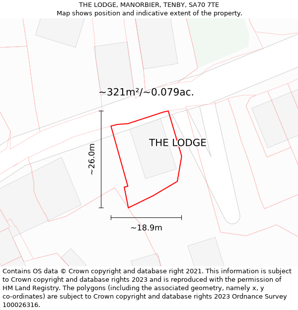 THE LODGE, MANORBIER, TENBY, SA70 7TE: Plot and title map