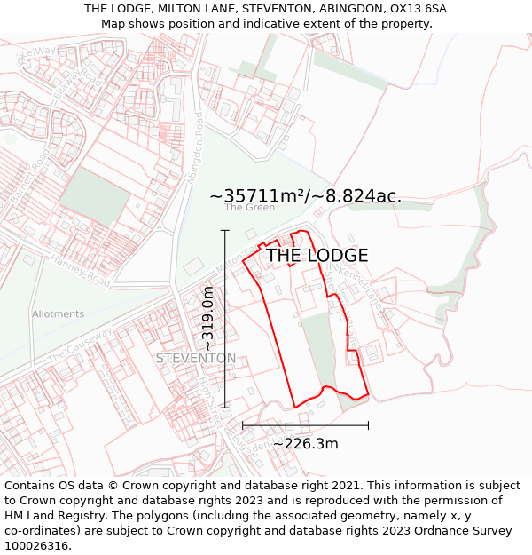 THE LODGE, MILTON LANE, STEVENTON, ABINGDON, OX13 6SA: Plot and title map