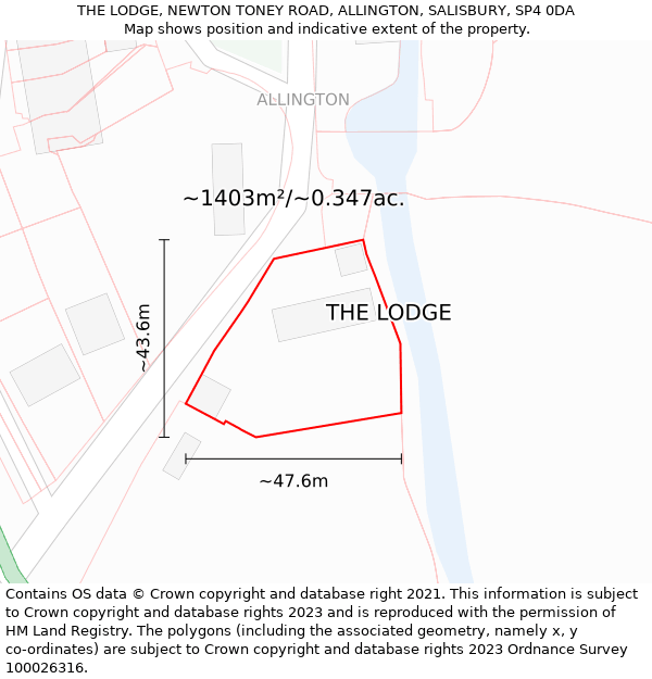 THE LODGE, NEWTON TONEY ROAD, ALLINGTON, SALISBURY, SP4 0DA: Plot and title map