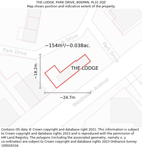 THE LODGE, PARK DRIVE, BODMIN, PL31 2QZ: Plot and title map