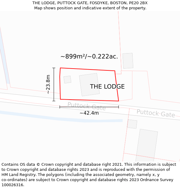 THE LODGE, PUTTOCK GATE, FOSDYKE, BOSTON, PE20 2BX: Plot and title map