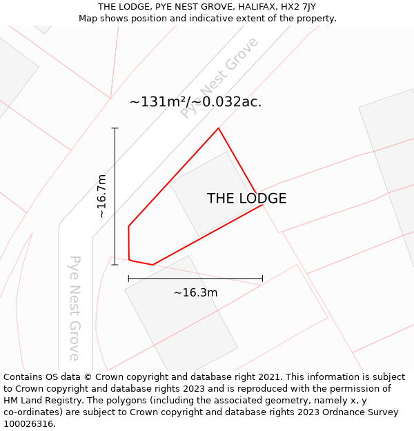 THE LODGE, PYE NEST GROVE, HALIFAX, HX2 7JY: Plot and title map