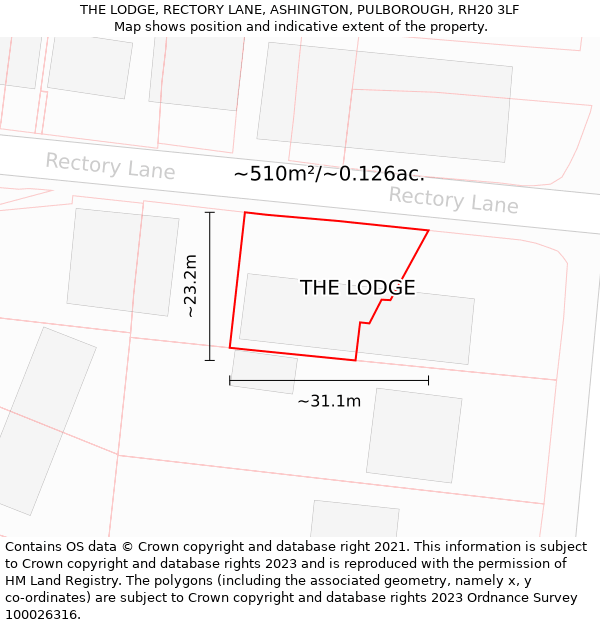 THE LODGE, RECTORY LANE, ASHINGTON, PULBOROUGH, RH20 3LF: Plot and title map