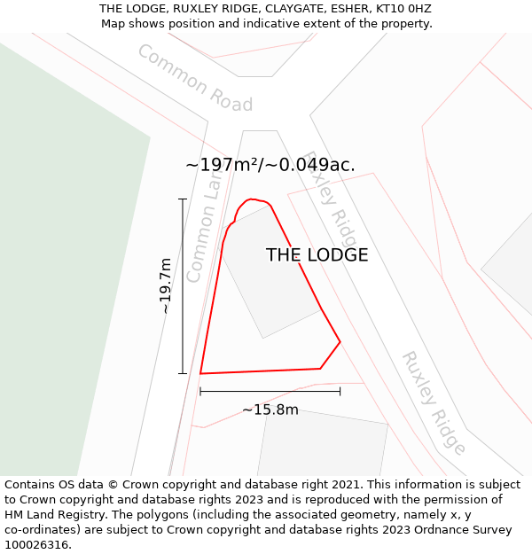 THE LODGE, RUXLEY RIDGE, CLAYGATE, ESHER, KT10 0HZ: Plot and title map