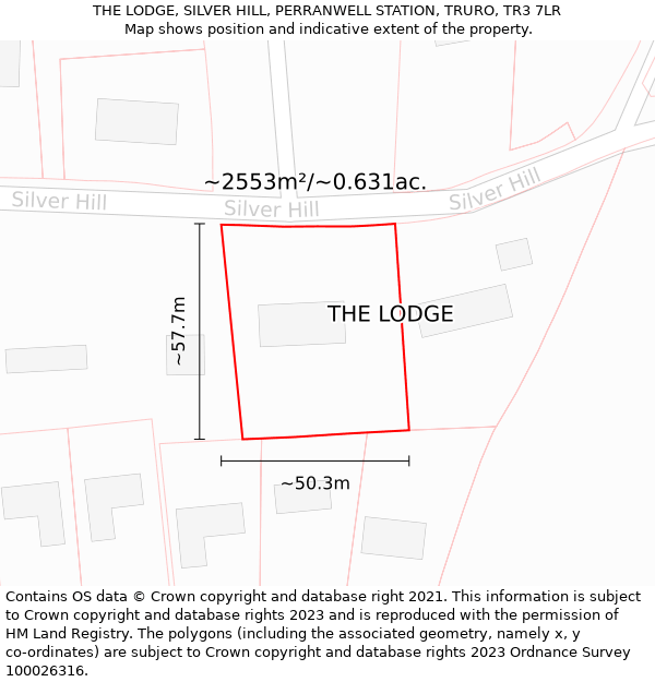 THE LODGE, SILVER HILL, PERRANWELL STATION, TRURO, TR3 7LR: Plot and title map