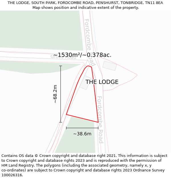 THE LODGE, SOUTH PARK, FORDCOMBE ROAD, PENSHURST, TONBRIDGE, TN11 8EA: Plot and title map