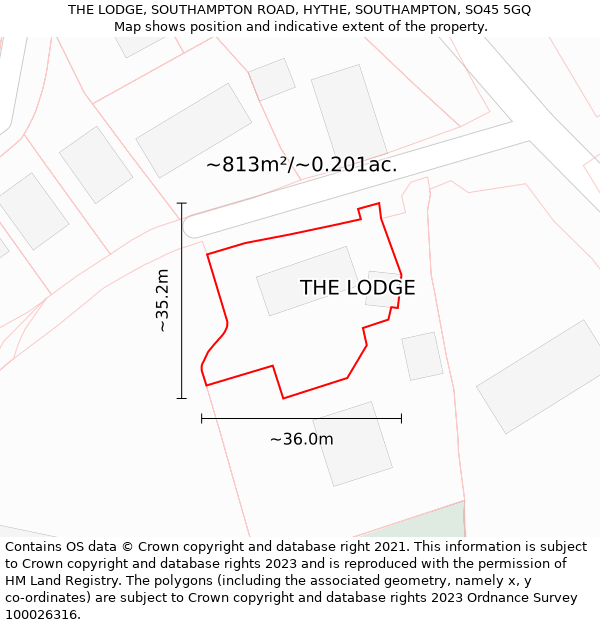 THE LODGE, SOUTHAMPTON ROAD, HYTHE, SOUTHAMPTON, SO45 5GQ: Plot and title map