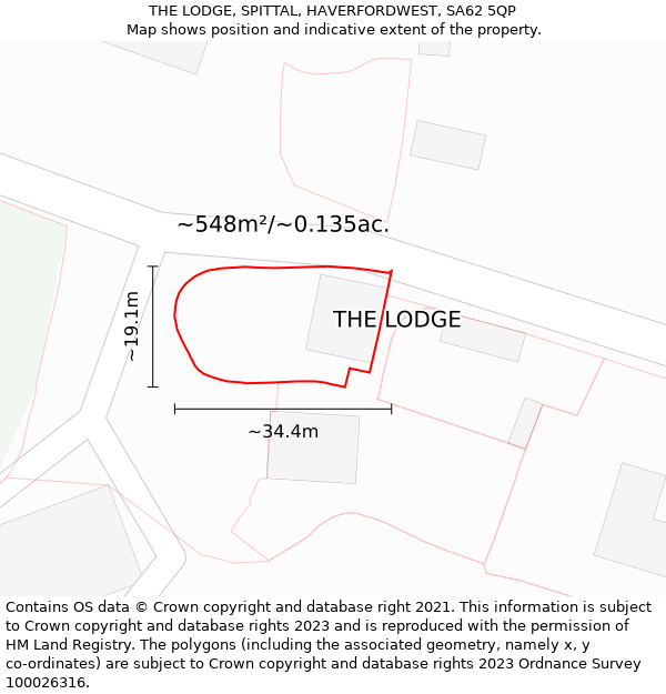 THE LODGE, SPITTAL, HAVERFORDWEST, SA62 5QP: Plot and title map