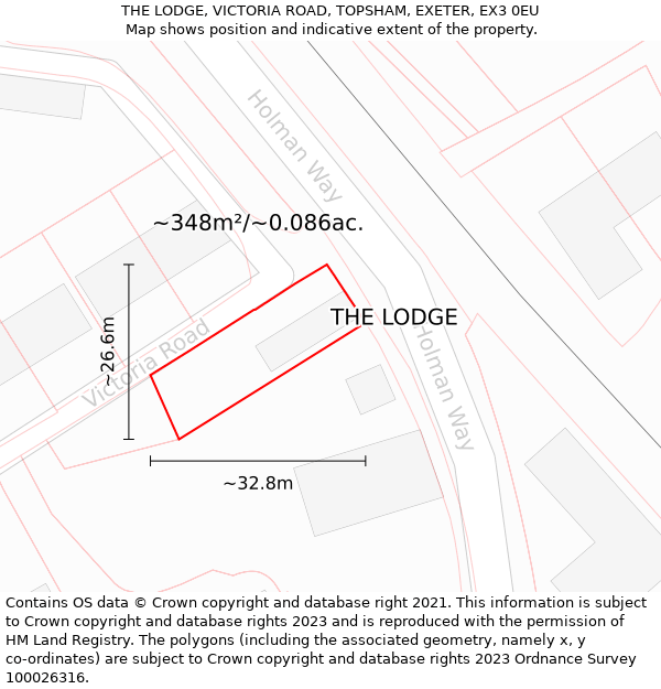 THE LODGE, VICTORIA ROAD, TOPSHAM, EXETER, EX3 0EU: Plot and title map