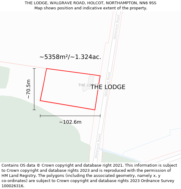 THE LODGE, WALGRAVE ROAD, HOLCOT, NORTHAMPTON, NN6 9SS: Plot and title map