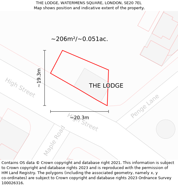 THE LODGE, WATERMENS SQUARE, LONDON, SE20 7EL: Plot and title map