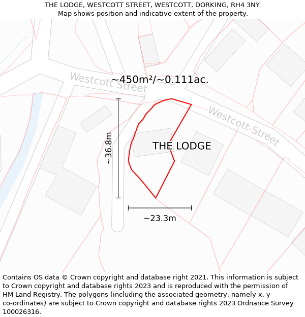 THE LODGE, WESTCOTT STREET, WESTCOTT, DORKING, RH4 3NY: Plot and title map