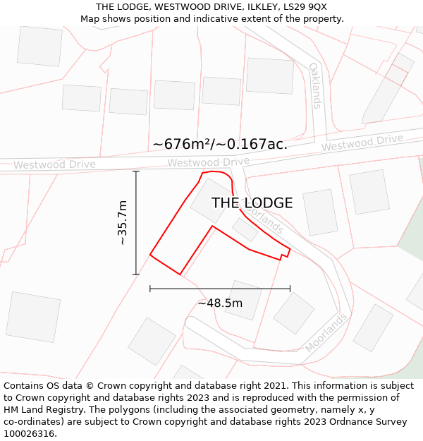 THE LODGE, WESTWOOD DRIVE, ILKLEY, LS29 9QX: Plot and title map