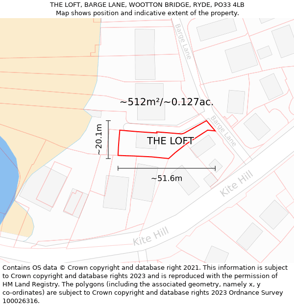 THE LOFT, BARGE LANE, WOOTTON BRIDGE, RYDE, PO33 4LB: Plot and title map