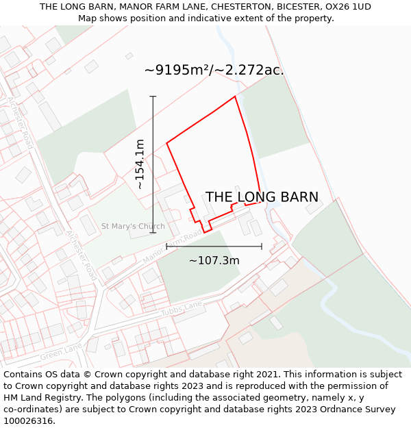 THE LONG BARN, MANOR FARM LANE, CHESTERTON, BICESTER, OX26 1UD: Plot and title map