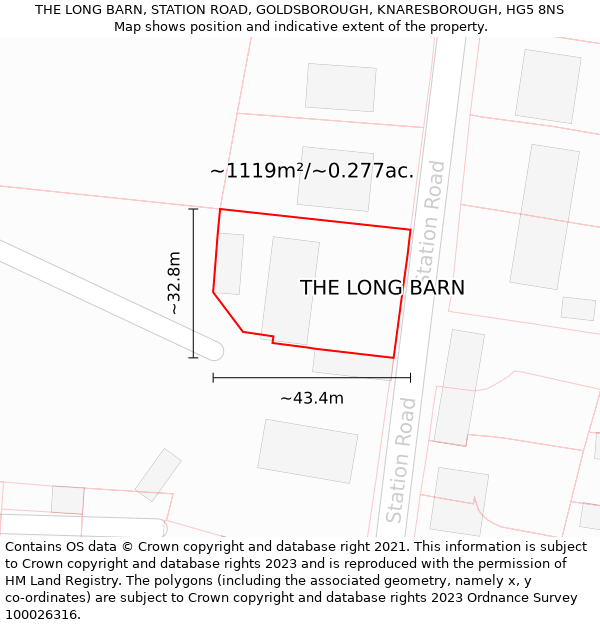 THE LONG BARN, STATION ROAD, GOLDSBOROUGH, KNARESBOROUGH, HG5 8NS: Plot and title map