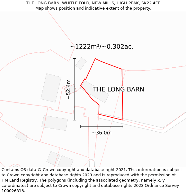 THE LONG BARN, WHITLE FOLD, NEW MILLS, HIGH PEAK, SK22 4EF: Plot and title map