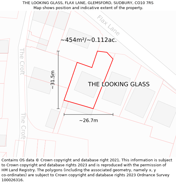 THE LOOKING GLASS, FLAX LANE, GLEMSFORD, SUDBURY, CO10 7RS: Plot and title map