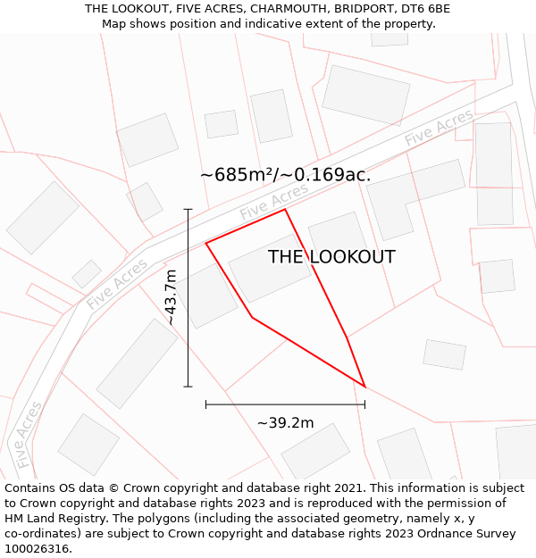 THE LOOKOUT, FIVE ACRES, CHARMOUTH, BRIDPORT, DT6 6BE: Plot and title map