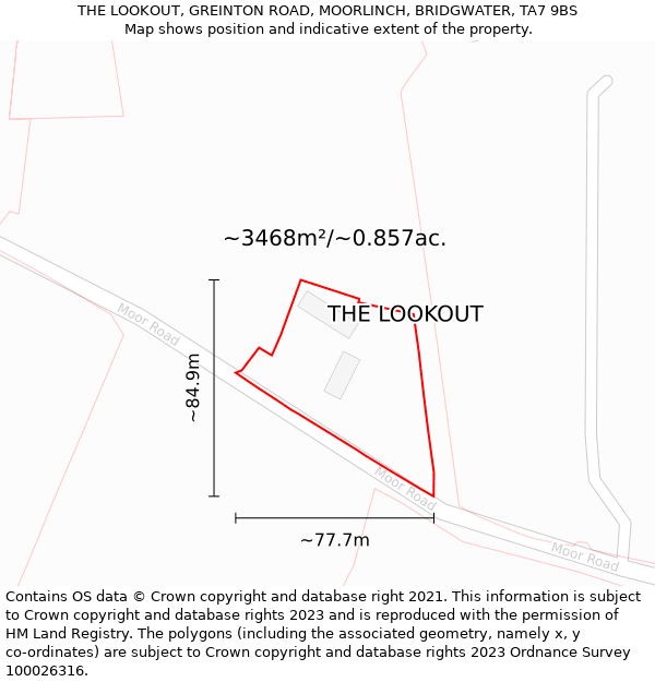 THE LOOKOUT, GREINTON ROAD, MOORLINCH, BRIDGWATER, TA7 9BS: Plot and title map