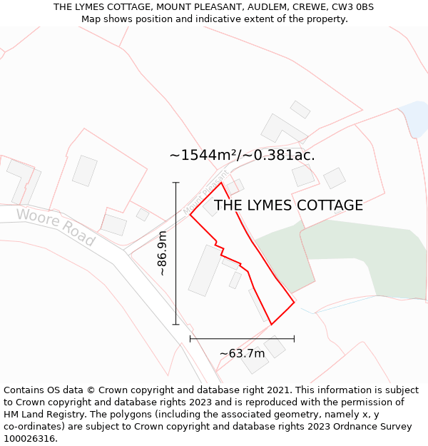 THE LYMES COTTAGE, MOUNT PLEASANT, AUDLEM, CREWE, CW3 0BS: Plot and title map