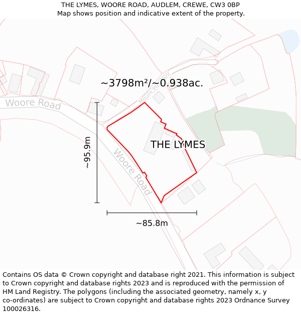 THE LYMES, WOORE ROAD, AUDLEM, CREWE, CW3 0BP: Plot and title map