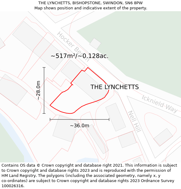 THE LYNCHETTS, BISHOPSTONE, SWINDON, SN6 8PW: Plot and title map