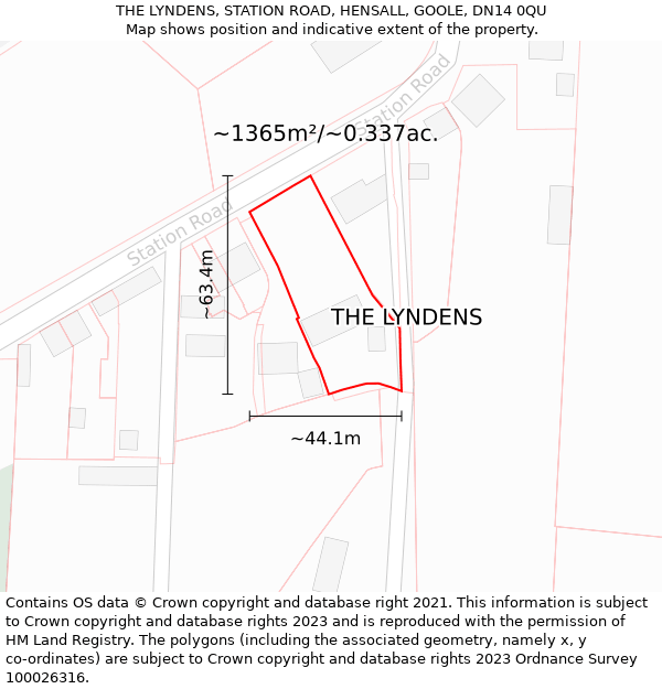 THE LYNDENS, STATION ROAD, HENSALL, GOOLE, DN14 0QU: Plot and title map