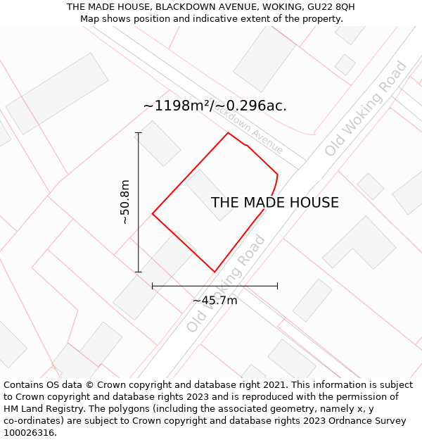 THE MADE HOUSE, BLACKDOWN AVENUE, WOKING, GU22 8QH: Plot and title map