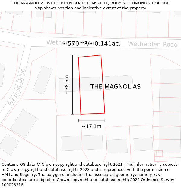 THE MAGNOLIAS, WETHERDEN ROAD, ELMSWELL, BURY ST. EDMUNDS, IP30 9DF: Plot and title map