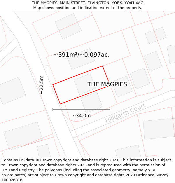 THE MAGPIES, MAIN STREET, ELVINGTON, YORK, YO41 4AG: Plot and title map
