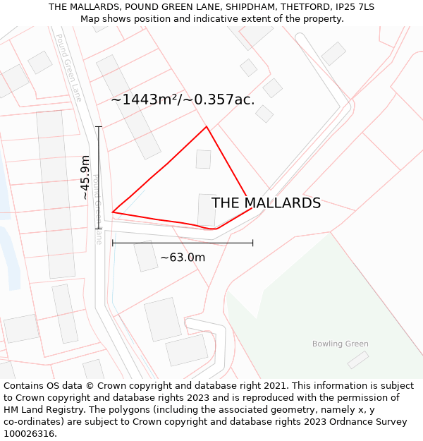 THE MALLARDS, POUND GREEN LANE, SHIPDHAM, THETFORD, IP25 7LS: Plot and title map
