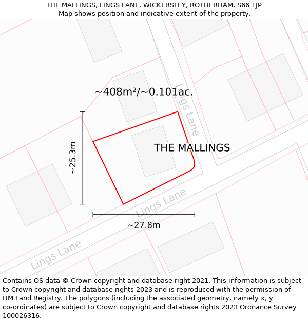 THE MALLINGS, LINGS LANE, WICKERSLEY, ROTHERHAM, S66 1JP: Plot and title map