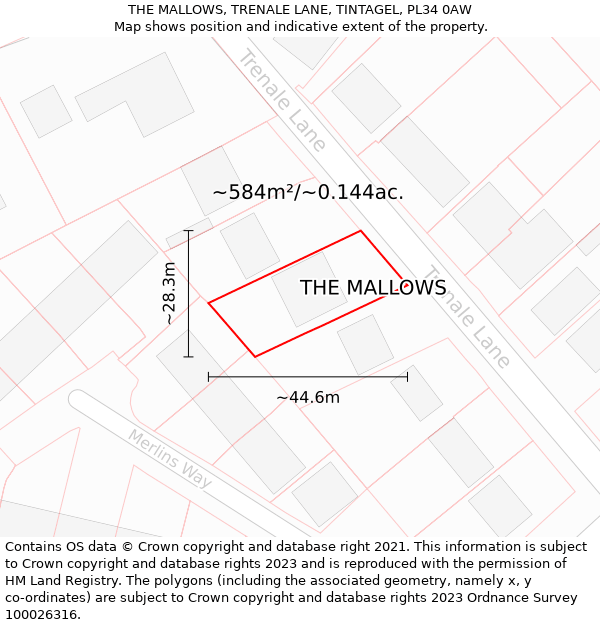 THE MALLOWS, TRENALE LANE, TINTAGEL, PL34 0AW: Plot and title map