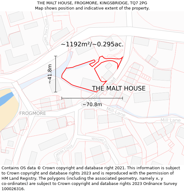 THE MALT HOUSE, FROGMORE, KINGSBRIDGE, TQ7 2PG: Plot and title map