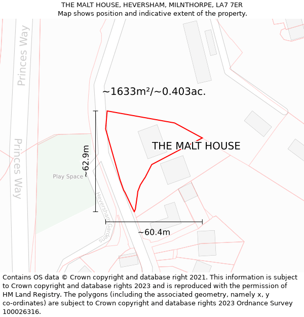 THE MALT HOUSE, HEVERSHAM, MILNTHORPE, LA7 7ER: Plot and title map