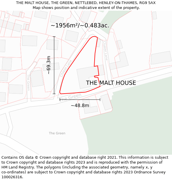 THE MALT HOUSE, THE GREEN, NETTLEBED, HENLEY-ON-THAMES, RG9 5AX: Plot and title map