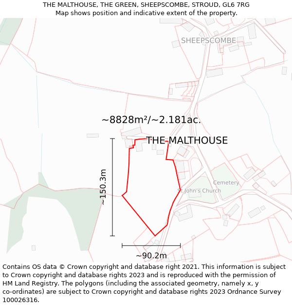 THE MALTHOUSE, THE GREEN, SHEEPSCOMBE, STROUD, GL6 7RG: Plot and title map